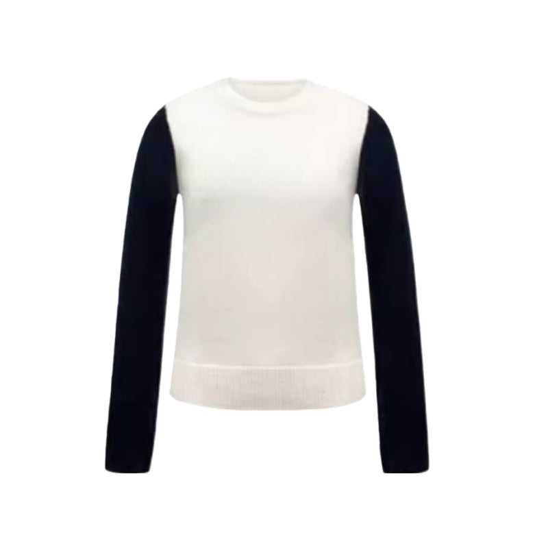 Black And White Spliced Sleeve Sweater