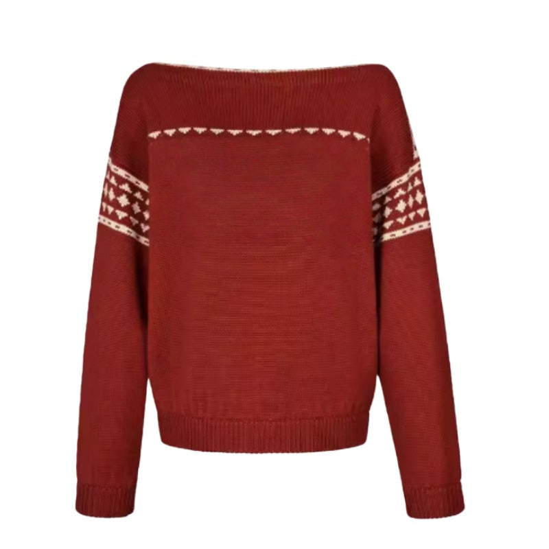 Vintage Fair Isle Loose-Fitting Red Sweater