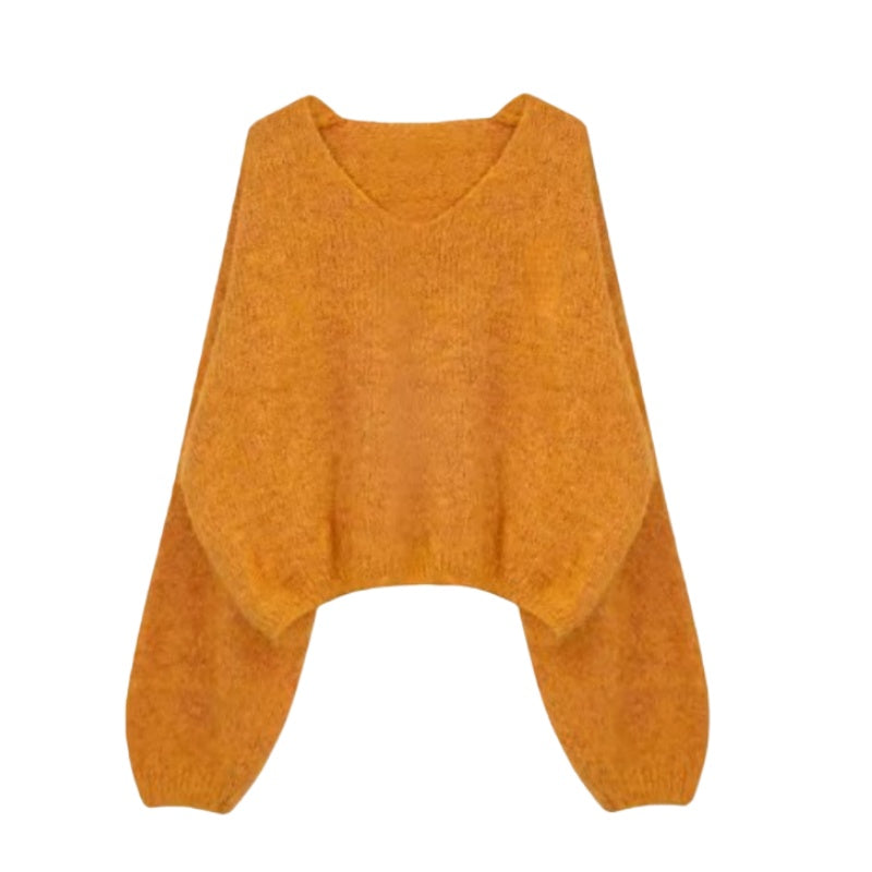 Pumpkin Orange Pullover V-Neck Sweater