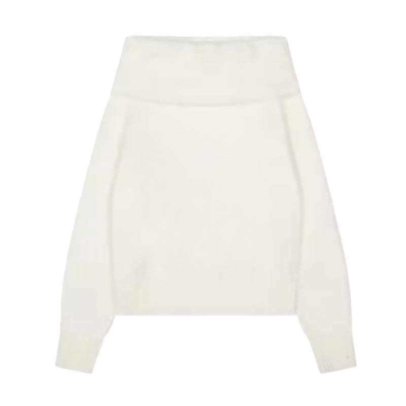 Off-The-Shoulder Cable Knit White Sweater